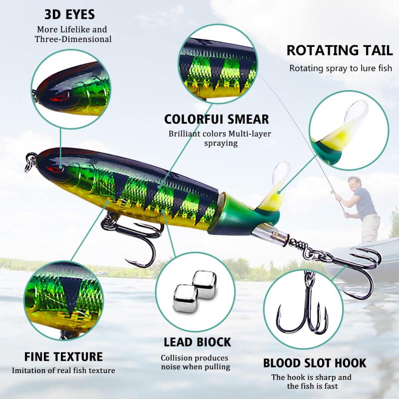 HENGJIA Fishing Lure for Bass, Whopper Lure Plopper Lures Kit for Bass Trout, Topwater Lures with Floating Rotating Tail for Freshwater Saltwater - Image 2